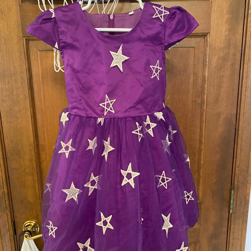 Purple Dress with Silver Star Embellishments